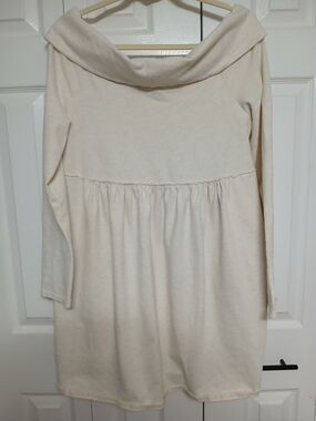 Saturday/Sunday Ivory Knit Sweater Dress Off Shoulder Long Sleeve Cotton S